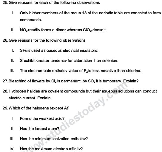 Cbse Class 12 Chemistry The P Block Elements Notes Set A